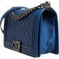 Chanel Blue Lambskin Double Chain Leather Medium Shoulder Bag