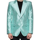 Dolce & Gabbana Mint Green Silk Single Breasted Coat Blazer