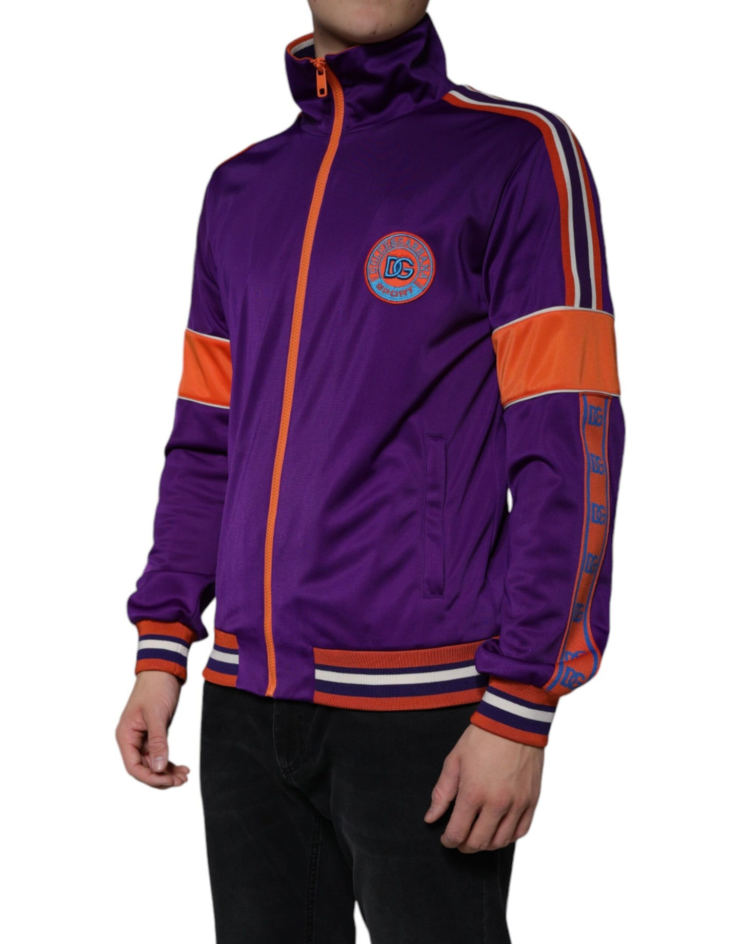 Dolce & Gabbana Purple Orange Full Zip Logo Sweater