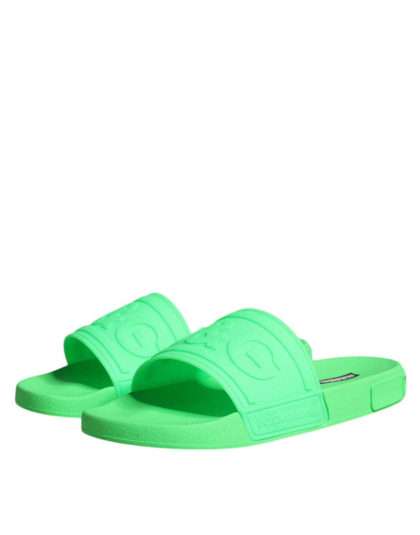 Dolce & Gabbana Green Leather Slides Sandals Beachwear Shoes