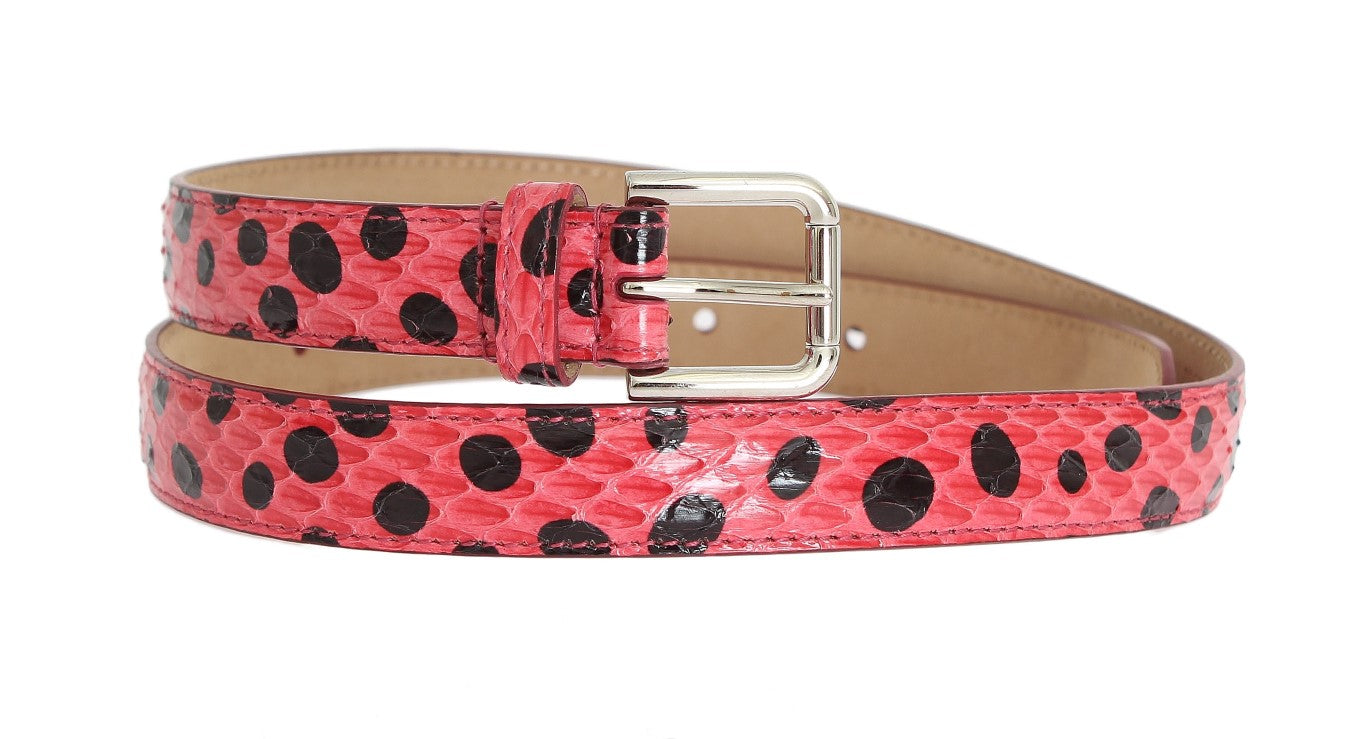 Dolce & Gabbana Pink Polka Snakeskin Silver Buckle Belt