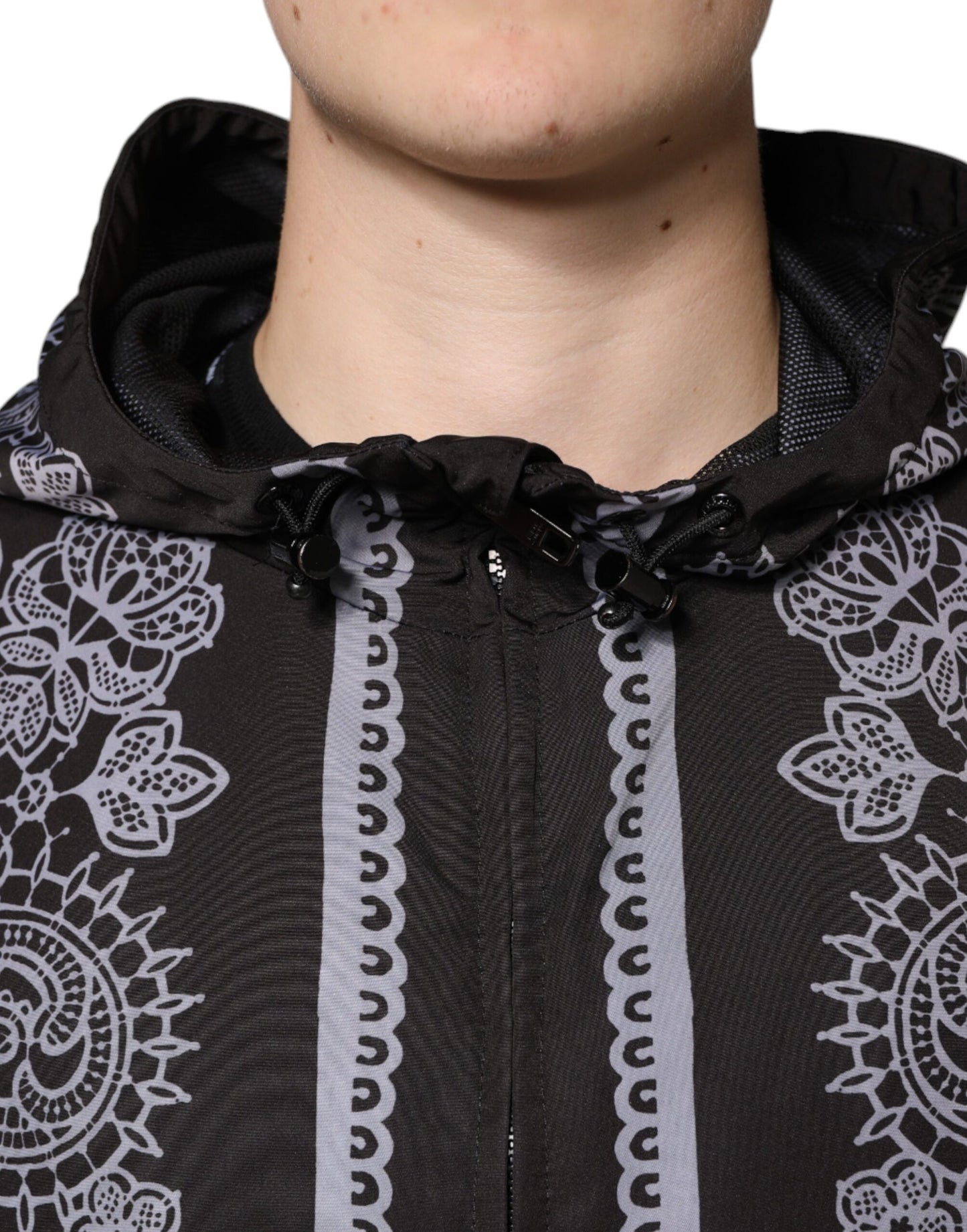 Dolce & Gabbana Black Bandana Hooded Full Zip Bomber Jacket