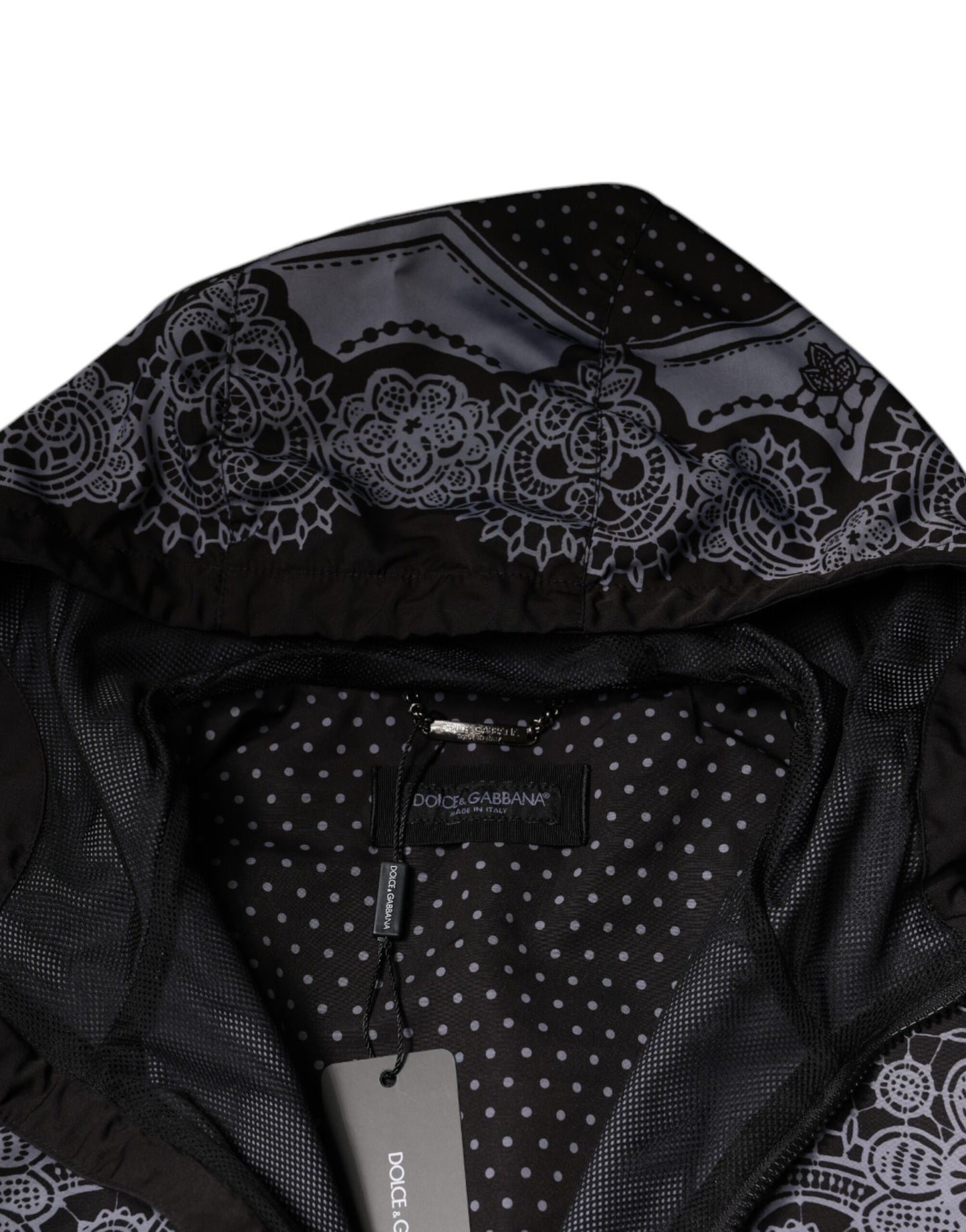 Dolce & Gabbana Black Bandana Hooded Full Zip Bomber Jacket