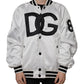 Dolce & Gabbana White Polyester Logo Full Zip Bomber Jacket