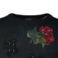 Dolce & Gabbana Gray Embellished Crew Neck Pullover Sweater