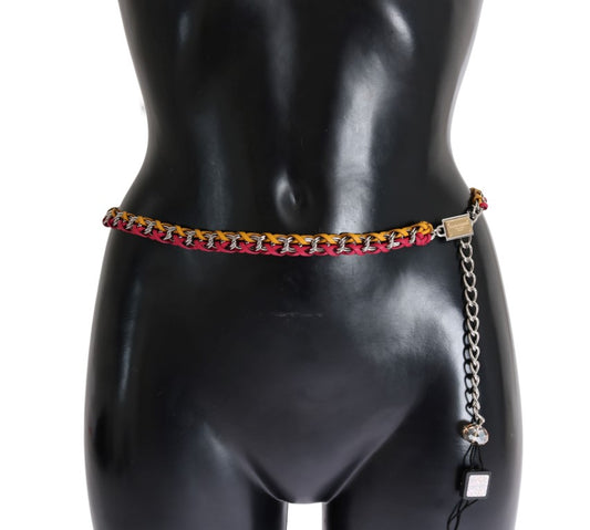 Dolce & Gabbana Red Yellow Leather Crystal Belt