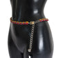 Dolce & Gabbana Red Yellow Leather Crystal Belt