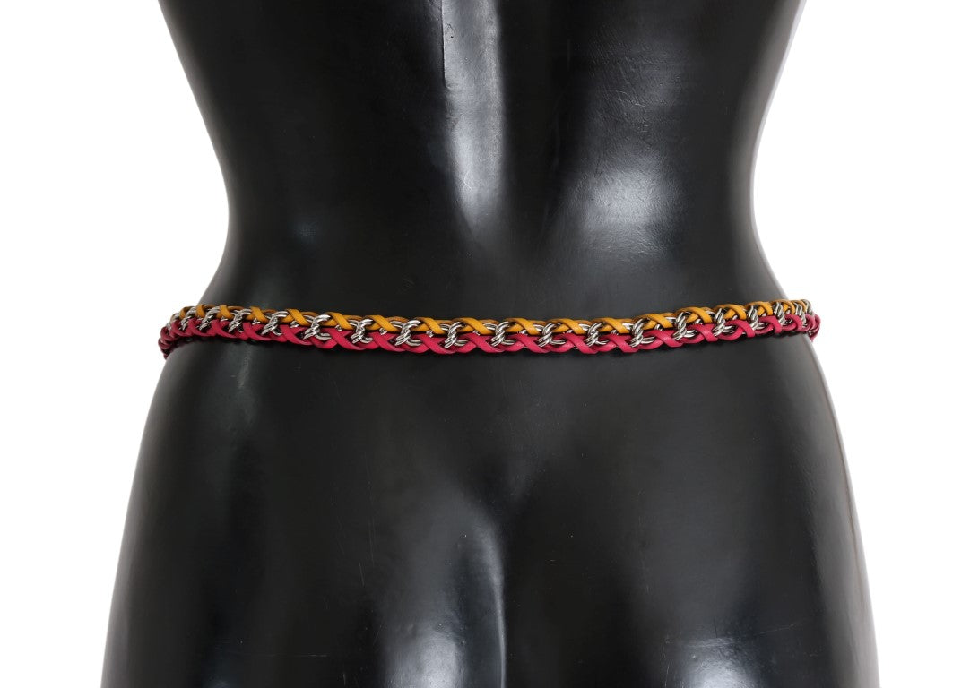 Dolce & Gabbana Red Yellow Leather Crystal Belt