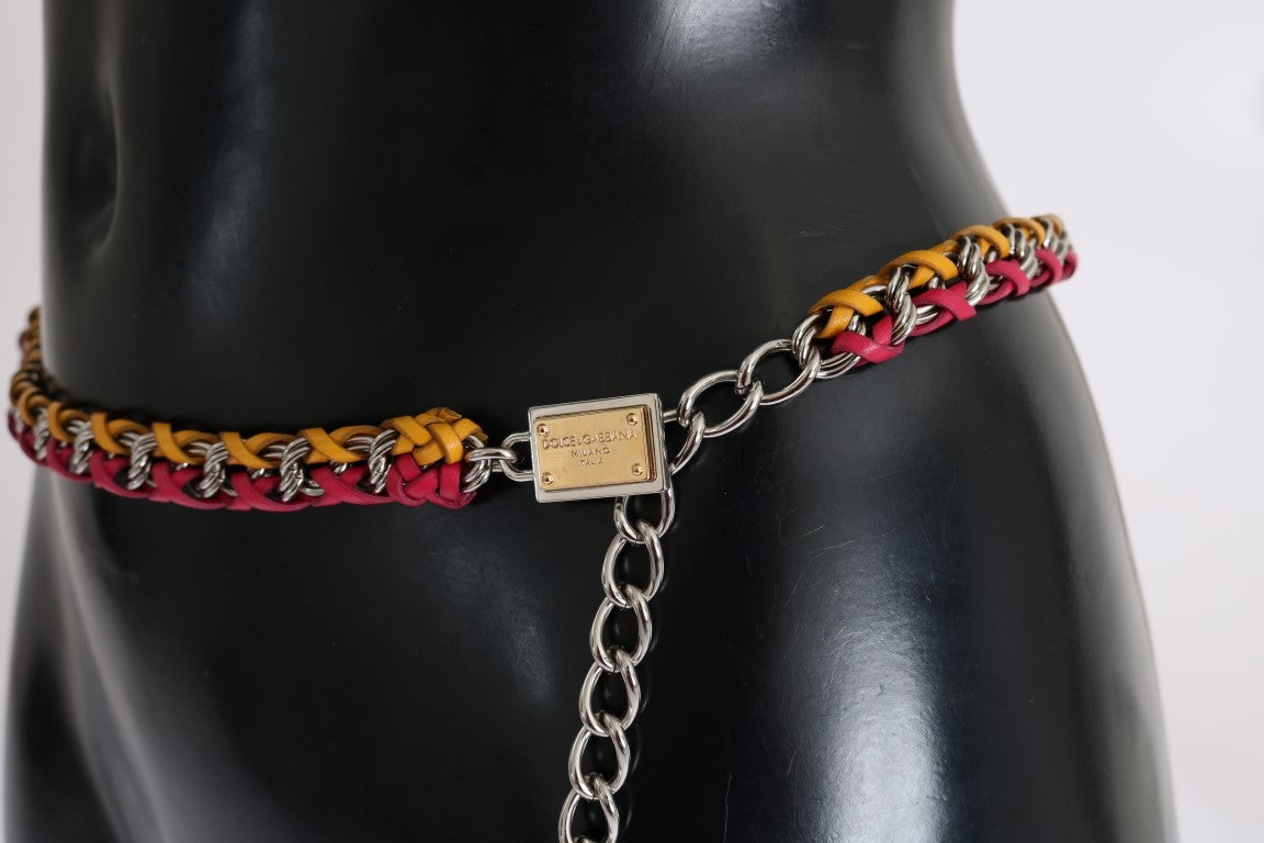 Dolce & Gabbana Red Yellow Leather Crystal Belt