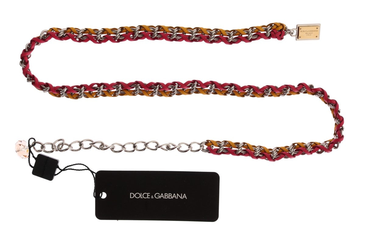 Dolce & Gabbana Red Yellow Leather Crystal Belt