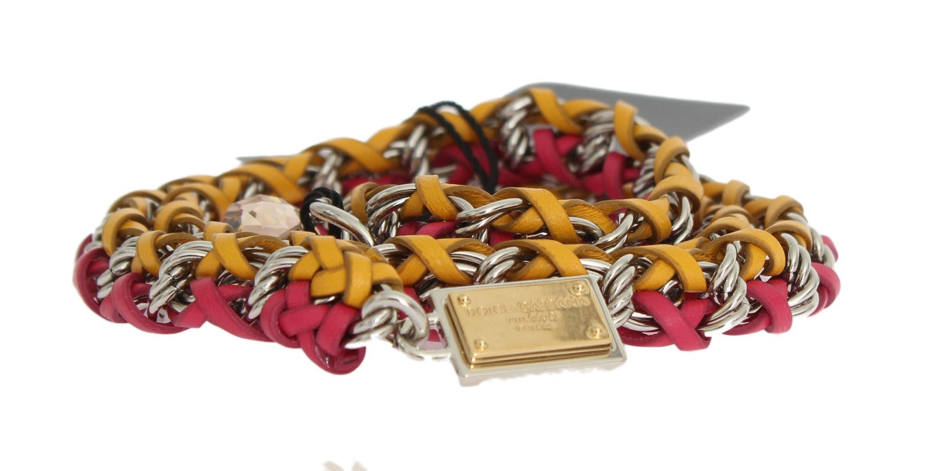 Dolce & Gabbana Red Yellow Leather Crystal Belt