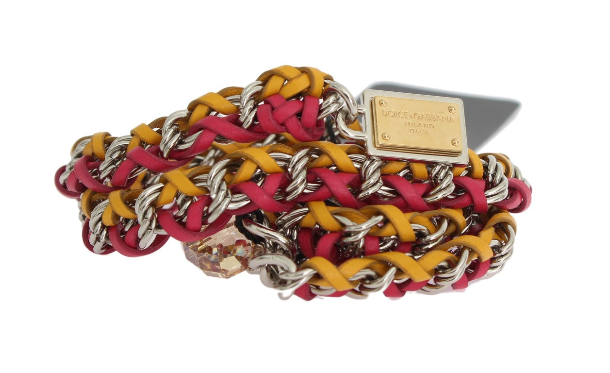 Dolce & Gabbana Red Yellow Leather Crystal Belt