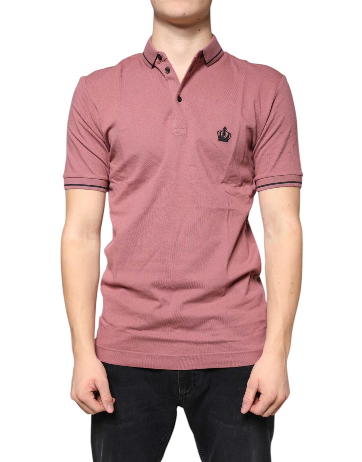 Dolce & Gabbana Pink Crown Embroidery Collared Polo T-shirt