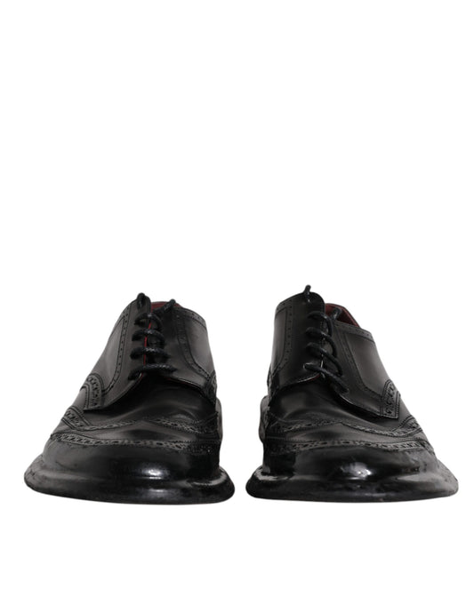 Dolce & Gabbana Black Leather Derby Wingtip Formal Shoes