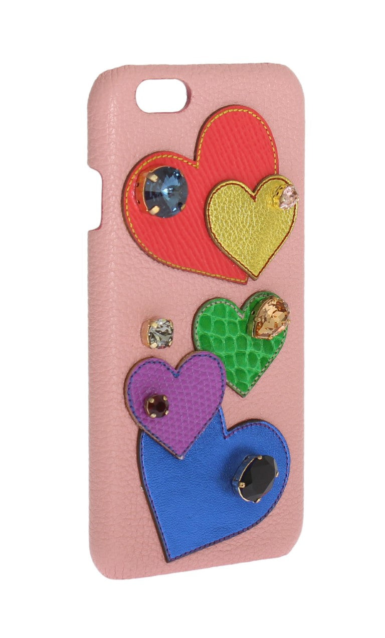 Dolce & Gabbana Pink Leather Heart Crystal Phone Case