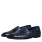 Dolce & Gabbana Blue Exotic Leather Moccasin Slip On Shoes