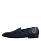 Dolce & Gabbana Blue Exotic Leather Moccasin Slip On Shoes