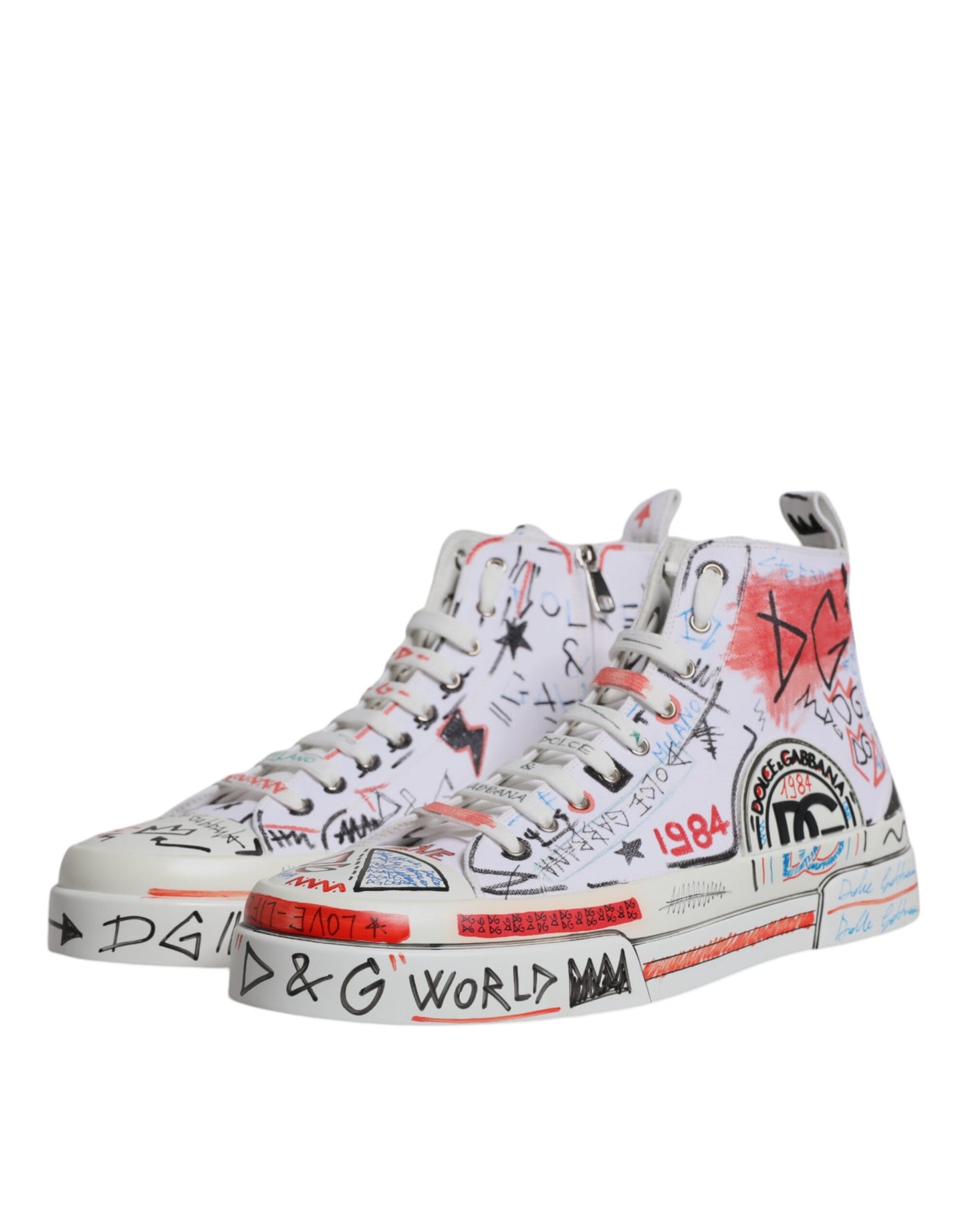 Dolce & Gabbana White Cotton Graffiti High Top Sneaker Shoes