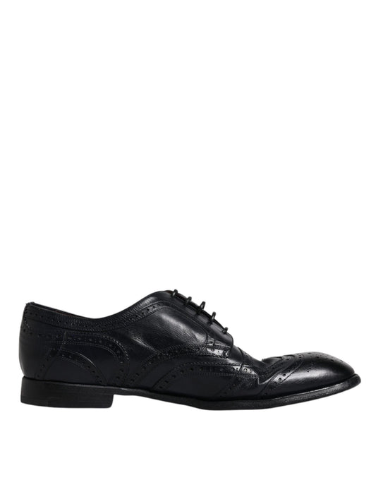 Dolce & Gabbana Blue Leather Derby Wingtip Formal Shoes