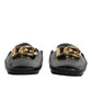 Dolce & Gabbana Black Leather DG Logo Slip On Shoes