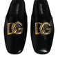 Dolce & Gabbana Black Leather DG Logo Slip On Shoes