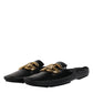 Dolce & Gabbana Black Leather DG Logo Slip On Shoes