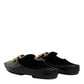 Dolce & Gabbana Black Leather DG Logo Slip On Shoes