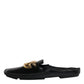 Dolce & Gabbana Black Leather DG Logo Slip On Shoes