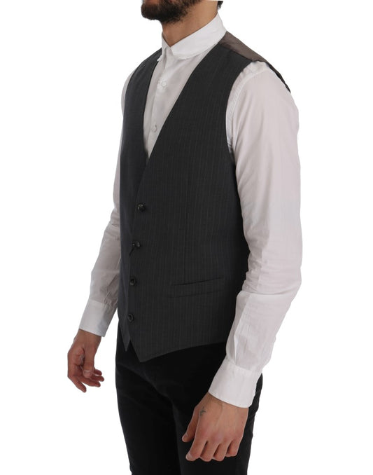 Dolce & Gabbana Gray STAFF Cotton Striped Vest