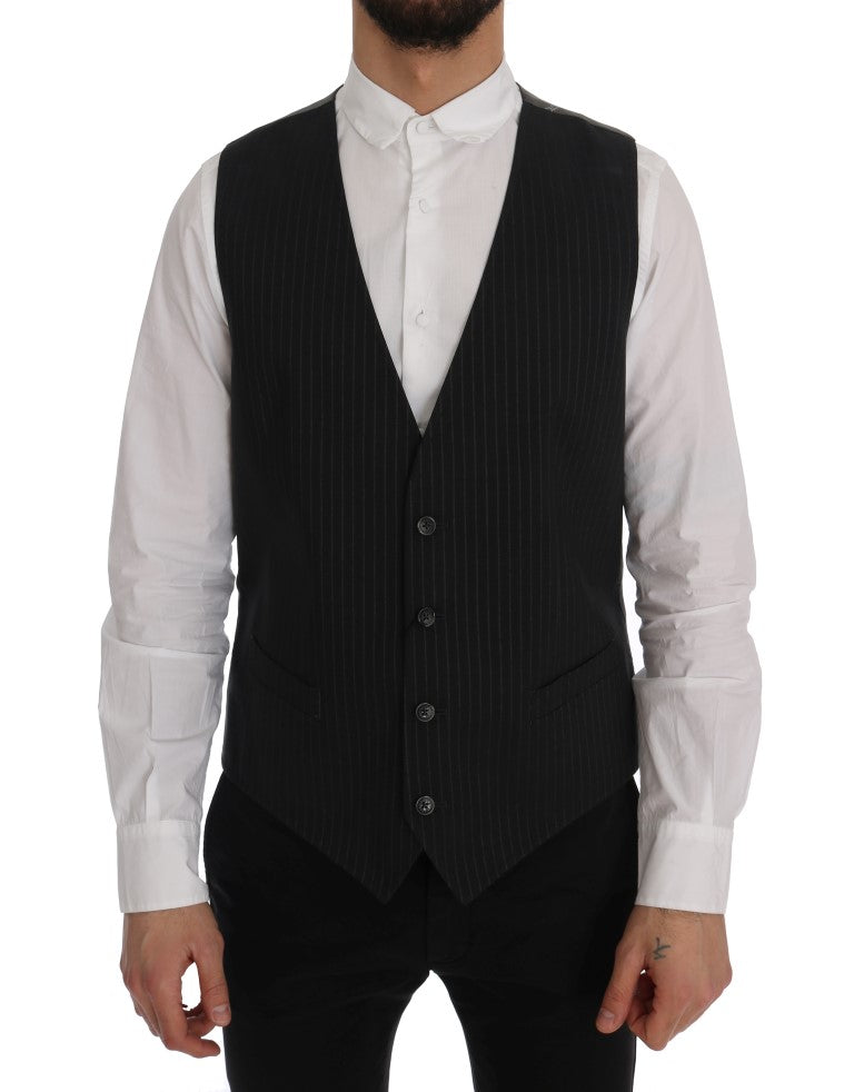 Dolce & Gabbana Gray STAFF Cotton Striped Vest