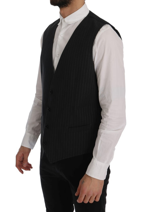 Dolce & Gabbana Gray STAFF Cotton Striped Vest