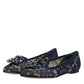 Dolce & Gabbana Blue Taormina Lace Crystals Flats Shoes