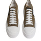 Dolce & Gabbana Brown White Canvas Logo Low Top Sneakers Shoes