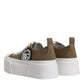 Dolce & Gabbana Brown White Canvas Logo Low Top Sneakers Shoes