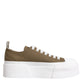 Dolce & Gabbana Brown White Canvas Logo Low Top Sneakers Shoes