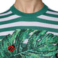 Dolce & Gabbana White Green Stripe Leaf Crew Neck T-shirt