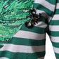 Dolce & Gabbana White Green Stripe Leaf Crew Neck T-shirt