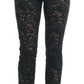 Dolce & Gabbana Green Floral Lace Leggings Pants