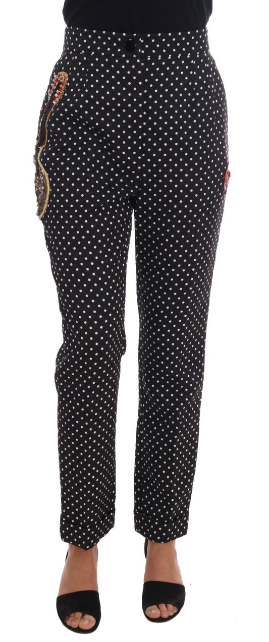 Dolce & Gabbana Black Polka Dot Sicily Crystal Pants