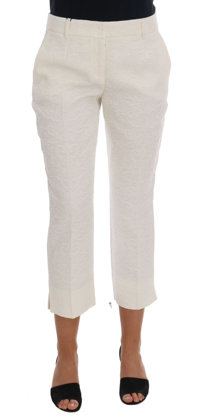 Dolce & Gabbana White Floral Brocade Capri Pants