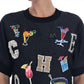 Dolce & Gabbana Black Brocade Cocktail Crystal Sweater