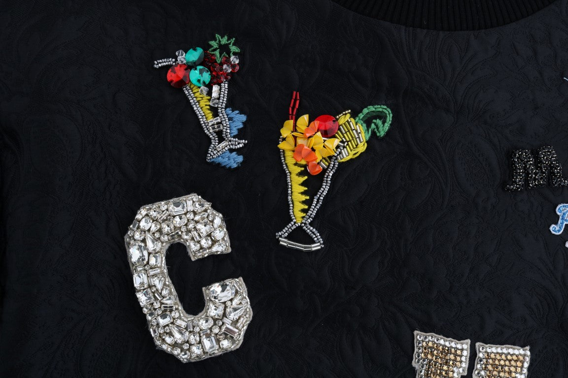 Dolce & Gabbana Black Brocade Cocktail Crystal Sweater