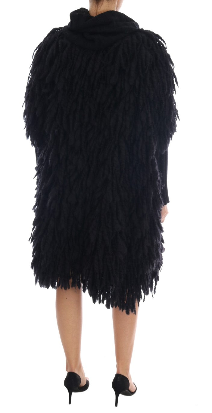 Dolce & Gabbana Black Fringes Wool Pullover Coat Sweater