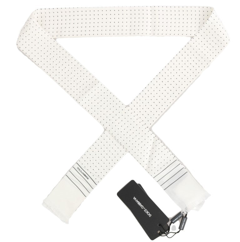 Dolce & Gabbana White Polka Dotted Silk Skinny Scarf