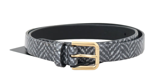 Dolce & Gabbana Black White Chevron Pattern Leather Belt