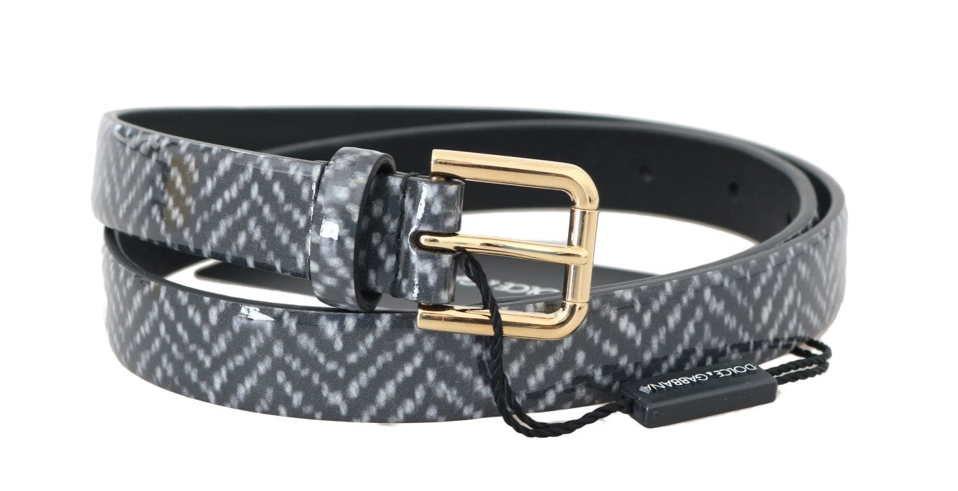 Dolce & Gabbana Black White Chevron Pattern Leather Belt