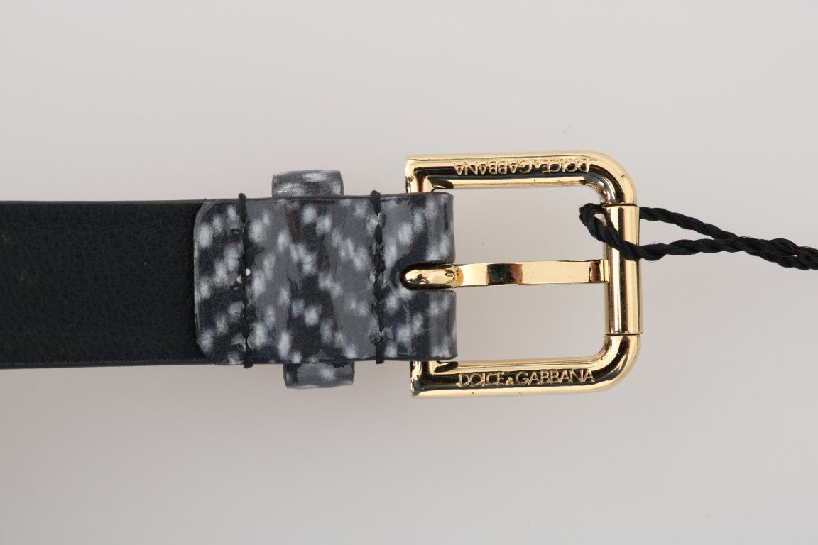 Dolce & Gabbana Black White Chevron Pattern Leather Belt