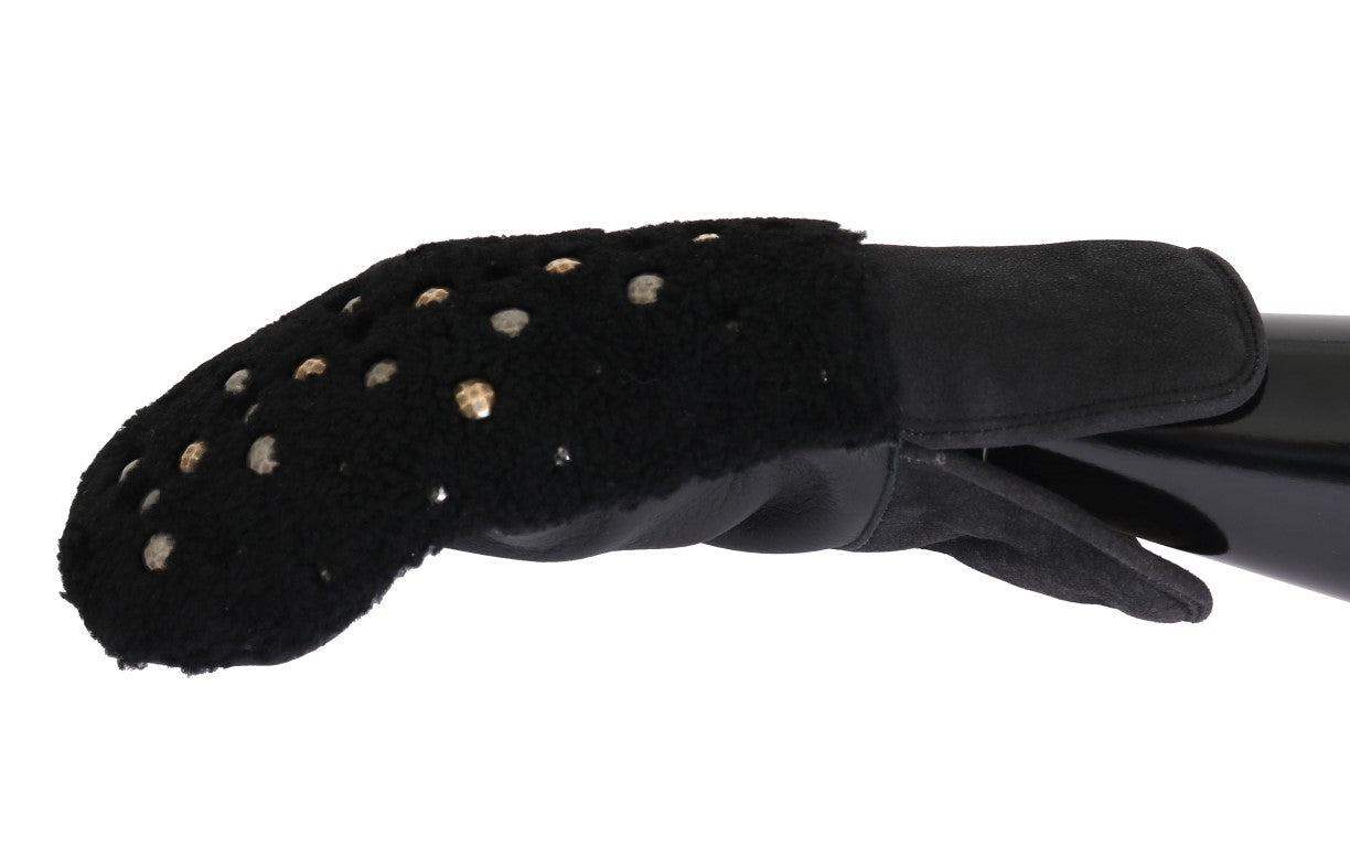 Dolce & Gabbana Black Leather Shearling Studded Gloves