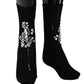 Dolce & Gabbana Black Knitted Mid Calf Crystal Floral Socks