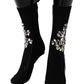 Dolce & Gabbana Black Knitted Mid Calf Crystal Floral Socks